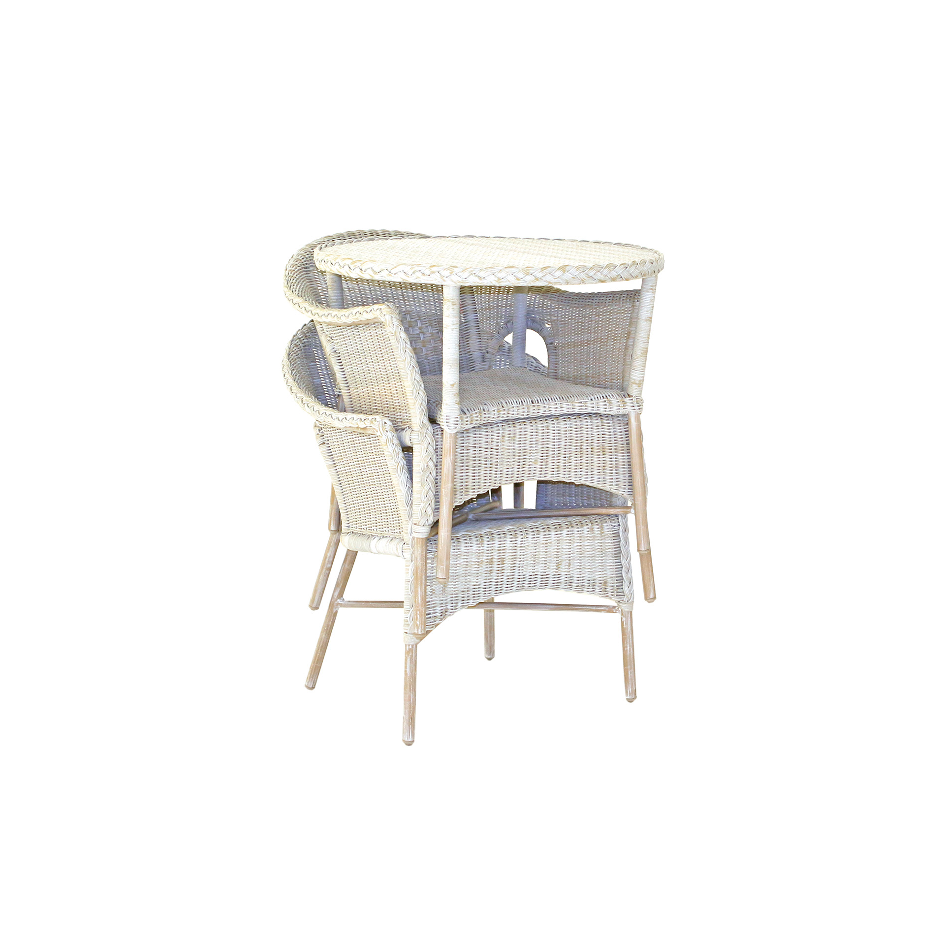 Cebu Bistro Set The Cebu Bistro Set is using a French lace weave is stackable, making it ideal for small balconies and patios.