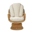 The Waterford Swivel Rocker Chair and its sweeping curves in natural wash rattan, smooth planed cane arms and luxurious cushions creates a classic look.